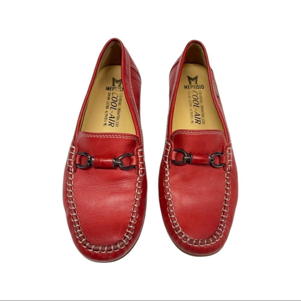 MEPHISTO-Red Crinkled Leather Penny Loafers-Cool-Air-Size 7 - Picture 4 of 8